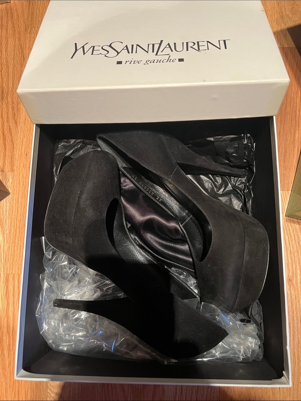 Yves Saint Laurent Black Suede Platform Pumps with Stiletto Heel